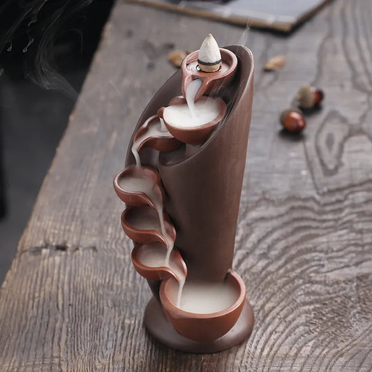 Handmade Torch Design Waterfall Incense Burner - Exquisite Ceramic Censer
